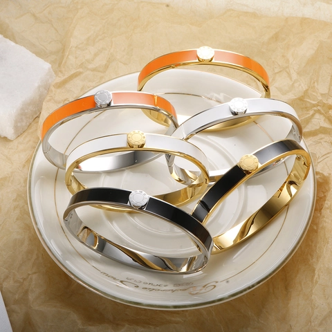 Bracciale Rigido In Acciaio Inossidabile Smalto Colorato Numeri Romani Geometrico Tondo Gioielli Di Moda Lusso
