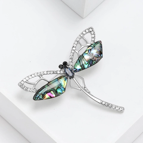 Vintage Legierung Abalone Muschel Libelle Brosche Damen Irisierende Muschel Inlaid Strass Bekleidung Schmuck Anstecknadel Geschenk