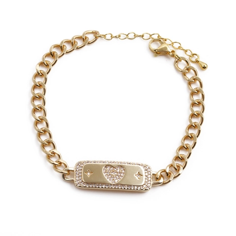 Bracelet À Charme Cœur Plaqué Or Et Jonc À Chiffres Romains Micro Pavé Zircon Détail Étoile Bijoux En Cuivre Pour Femme