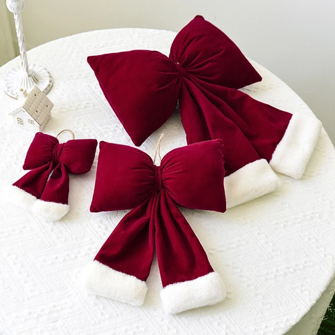 Fiocchi Di Natale In Velluto Grandi Ornamenti Da Appendere Con Bordo In Pelliccia Sintetica Per Decorazione Festa Rosso Quadri