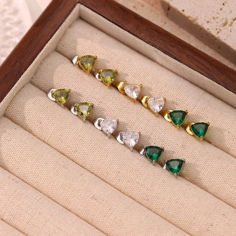 Triangle Cut Zircon Stud Earrings Titanium Steel Geometric Minimalist Sparkling Daily Jewelry Accessory For Women