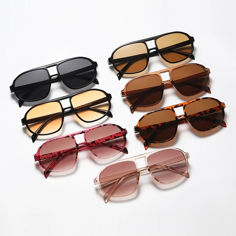 Lunettes De Soleil Aviateur Pour Femmes Hommes Mode Grand Cadre Protection UV400 Plastique PC Double Pont Tendance Rétro