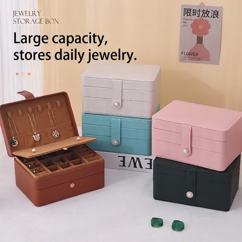 Double Layer Jewelry Box PU Leather Large Capacity With Mirror Multi Functional Retro Travel Storage Organizer For Women