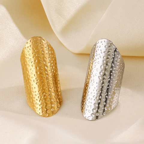Anillo Ancho Textura Martillada Acero Inoxidable Ajustable Abierto Joyería Dedo Mujer Hombre Boho Punk Moda