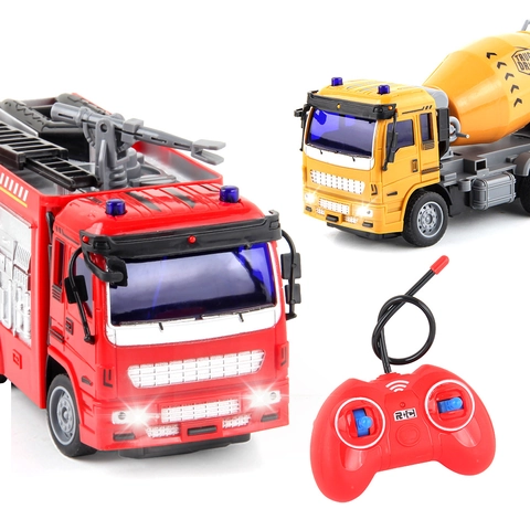 Remote Control Construction Vehicle Toy RC Car ABS Plastic Electric LED Light Fire Truck Mixer Garbage Truck For Kids Boys