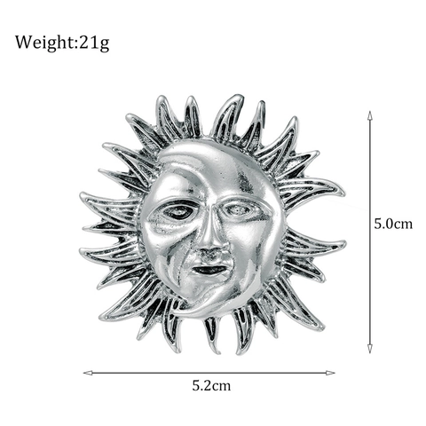 Vintage Mysterieus Zon Maan Gezicht Broche Pin Elegant Retro Zinklegering Zonnegod Hemelse Sieraden Voor Pakken Vesten