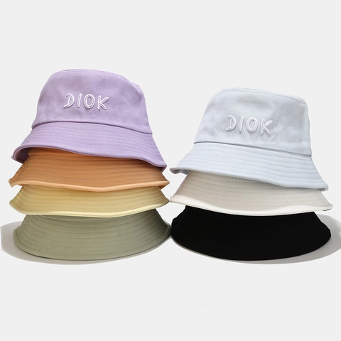 Chapeau Bob En Toile De Coton Brodé Lettres Large Bord Protection Solaire Style Japonais Décontracté Extérieur Hommes Femmes