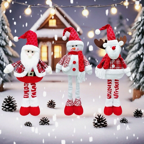Weihnachts Plüschpuppe Ausziehbare Lange Beine Weihnachtsmann Schneemann Rentier Figuren Heimdekoration Ornamente Feiertagsparty
