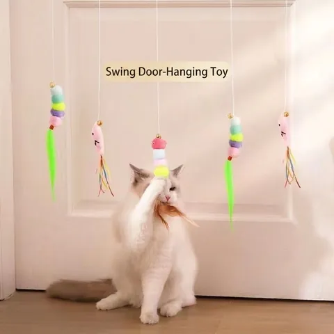 Hangend Kattenspeeltje Met Elastisch Touw Zuignap Bel Pluche Dierfiguren Voor Binnenkatten Zelfspel Interactief