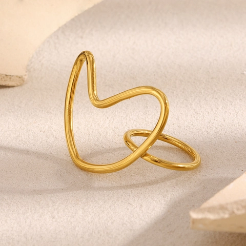 Minimalist Heart Line Ring Exaggerated 18K Gold Plated 316L Stainless Steel Jewelry For Women