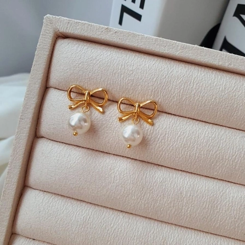 Orecchini A Bottone Con Künstliche Perle E Fiocco Con Perno In Argento Sterling 925 Lega Metallo Dolce Stile Coreano Gioielli Donna