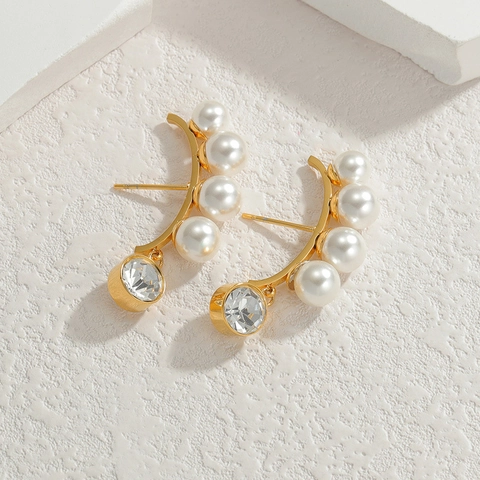 Französisch Elegante Edelstahl Künstliche Perle Strass Tropfen Ohrringe Für Damen Barock Muschel Ohrringe Schmuck