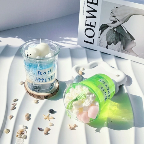 Summer Drink Scented Candle Jelly Wax Glass Cup Polar Bear Heart Decor Desktop Fragrance Ornament Home Gift