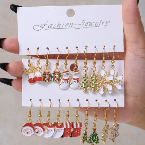 Weihnachten Ohrringe Set Legierung Emaille Weihnachtsmann Rentier Schneeflocke Feiertag Schmuck Für Damen