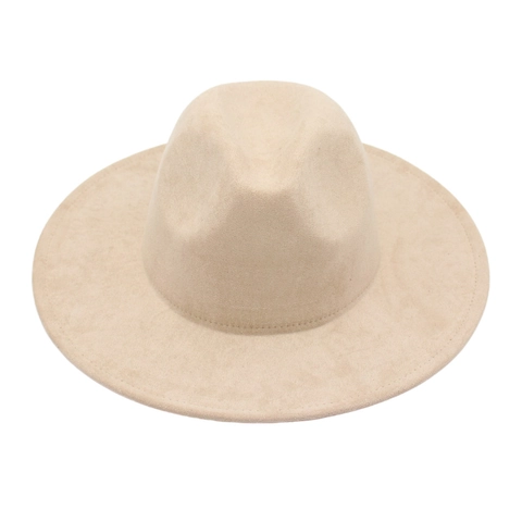 Wide Brim Fedora Hat Vintage Jazz Cowboy Style Faux Suede Solid Color For Men Women Accessory