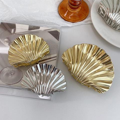 Pinza De Pelo Concha Metal Tiburón Moda Brillante Minimalista Estilo Francés Accesorio Para El Cabello Mujeres Niñas