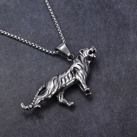 Collana Con Ciondolo Tigre Ruggente In Acciaio Inossidabile Da Uomo Gioielli Hip Hop Vintage Animale Lucidato Fascino Maschile