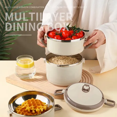 Isolierte Lunchbox Edelstahl Tragbare Bento Box Runde Thermische Lebensmittelbehälter Für Schule Büro Erwachsene