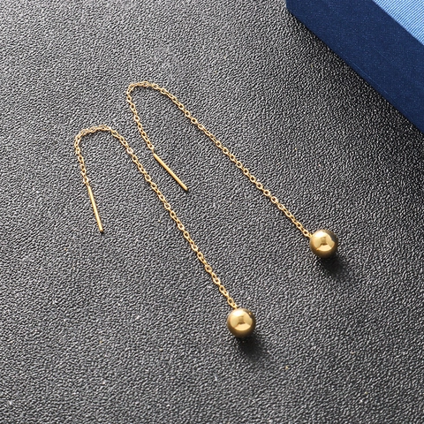 Orecchini A Filo Minimalisti In Acciaio Al Titanio Placcati Oro 18K Catena Lunga Perla Rotonda Eleganti Per Donna