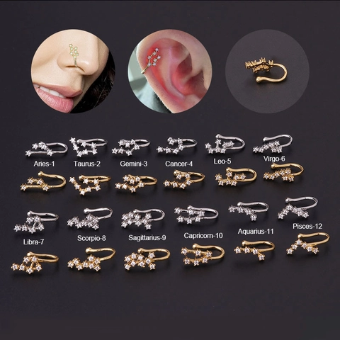 Zodiac Sign Nose Ring Non-Piercing Copper Zirconia Faux Piercing Jewelry For Women Constellation Style