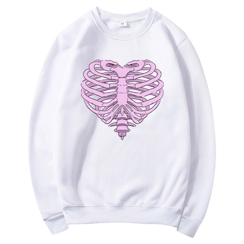 Herren Damen Hoodie Sweatshirt Skelett Rippen Druck Fleece Gefüttert Streetwear Harajuku Casual Pullover Langarm
