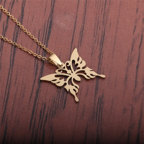 Collier Pendentif Papillon Acier Inoxydable Évidé Poli Bijou Cadeau Pour Femmes Dames Filles Accessoire Élégant