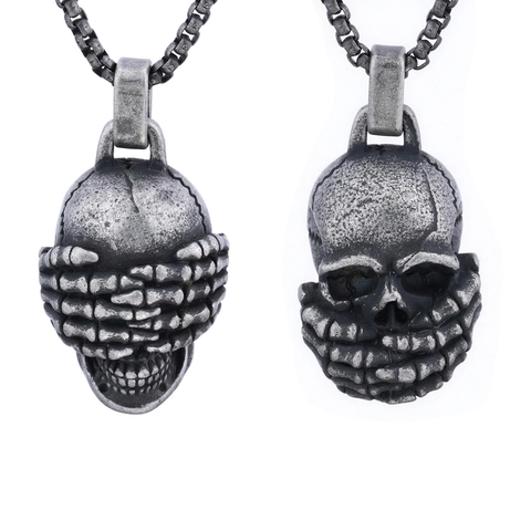 Skull Pendant Necklace Stainless Steel Retro Antique Silver Covering Eyes Punk Biker Gothic Jewelry For Men Women