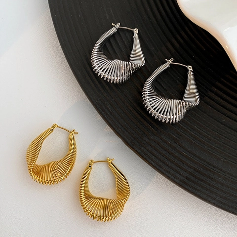 Orecchini a Cerchio con Linea Torta Vintage per Donna Orecchini a Forma di U Esagerati Metallici con Texture a Spirale in Lega Minimalista Gioielli di Moda Regalo