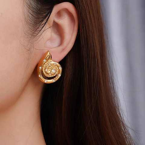 Pendientes De Botón Concha De Mar Espiral Retro De Acero Inoxidable Con Circones Estilo Vacaciones