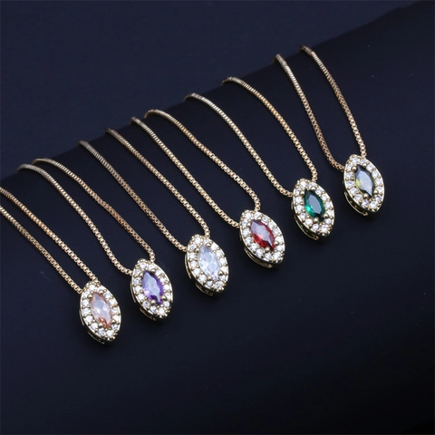 Marquise Cut Zircon Pendant Necklace Copper Gold Plated Elegant Micro Pave CZ Jewelry For Women Box Chain