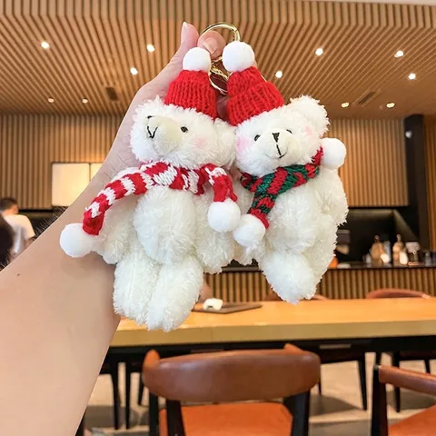 Llavero de Peluche de Navidad Oso Oveja Lindo Suave Animal Relleno Muñeca Colgante de Bolsa Con Gorro Rojo Bufanda Regalo de Navidad