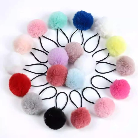 Élastique À Cheveux Pompon Fille Boule En Fausse Fourrure Douce Porte-Queue De Cheval Élastique Accessoire Fait Main
