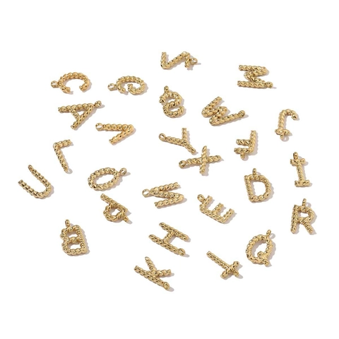 Ciondoli Con Iniziali Alfabeto In Acciaio Inossidabile Placcato Oro 18K Charms Lettere Corda Intrecciata Per DIY Gioielli