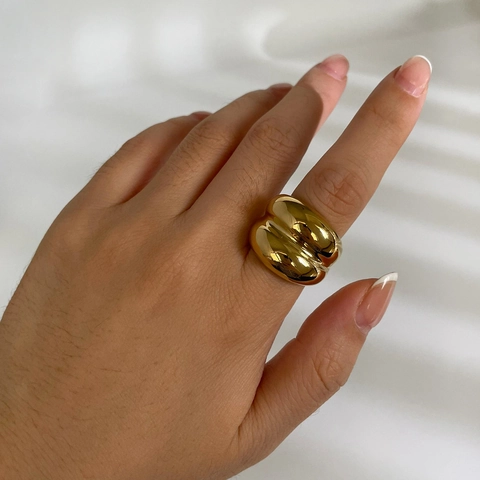 Chunky Irregular Wave Ring 316L Stainless Steel 18K Gold Plated Fluid Design Minimalist Jewelry For Women