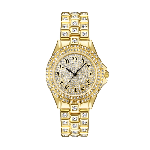 Orologio Al Quarzo Da Donna Di Lusso Con Strass Completo Brillante Iced Out Moda Con Numeri Arabi Impermeabile Lega