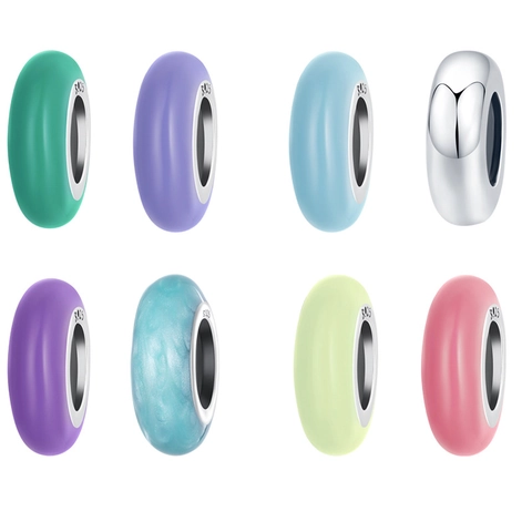 925 Sterling Silver Beads Silicone Spacer Charm Enamel Colorful DIY Bracelet Jewelry Making Accessory