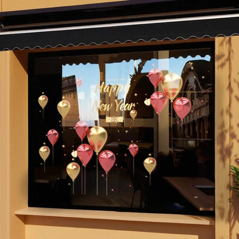 New Year Window Stickers Static Cling Balloons Pattern Glass Door Decals PVC Festive Party Decoration Shop Mall