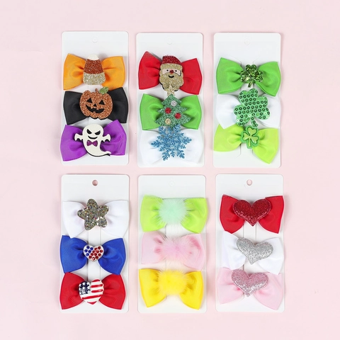 Barrettes À Cheveux Nœud Enfants Ruban Gros-Grain Pinces Crocodile Thème Noël Halloween Pour Petites Filles Décoratif