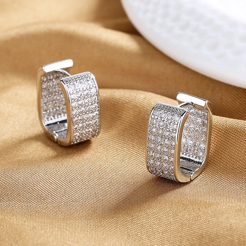 Rectangular Hoop Earrings With Copper And Cubic Zirconia Pave Minimalist Luxury Geometric Jewelry Accessories For Women