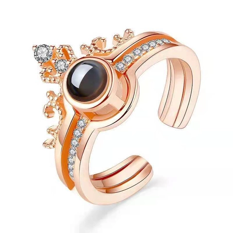 Anillo De Proyección Corona Romántica Múltiples Idiomas Te Amo Ajustable Aleación Zircón Joyería Para Mujeres