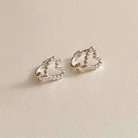 Heart Hoop Earrings With 925 Sterling Silver Beaded Texture Minimalist Chic Fashion Jewelry For Women Gold Silver Color