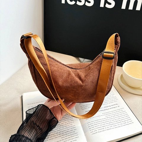 Bolso Dumpling Pana Media Luna Bandolera Correa Ajustable Casual Invierno Vintage Para Mujeres