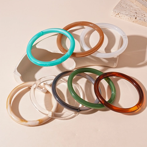 Retro Acrylic Bangle Bracelet Geometric Round Resin Thick Minimalist Fashion Elegant Hand Jewelry For Women