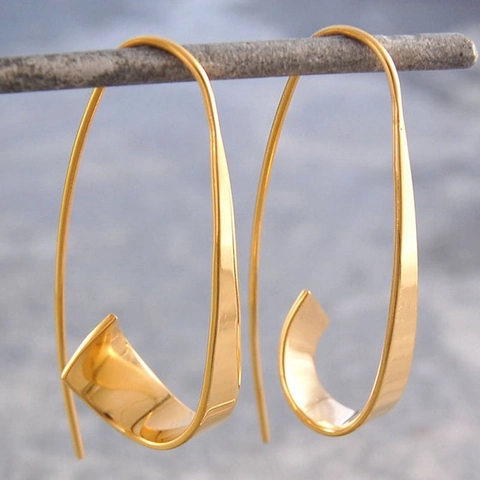 Polished Alloy Spiral Hook Earrings Minimalist Geometric U-Shaped Dangle Ear Rings Gypsy Punk Style For Women