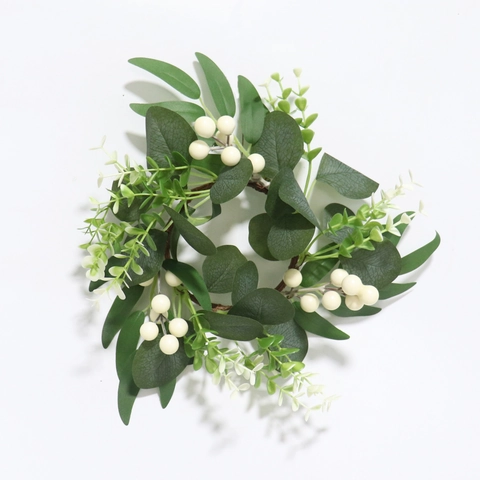 Künstlicher Eukalyptus Kranz Weiße Beeren Kerzenring Für Tischdeko Hochzeit Party Heimdekoration Kunststoff Grünpflanze Girlande