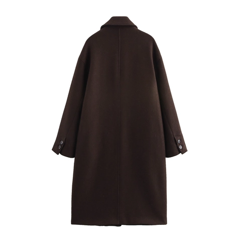 Women Woolen Coat Loose Mid Length Suit Collar Solid Color Casual British Style Outerwear Winter Jacket