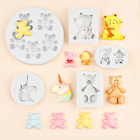 Stampi Silicone Animali Cartoni Animati Fai Da Te Resina Cioccolato Argilla Orso Gatto Fortuna Unicorno Forme Gioielli