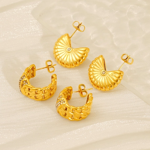 Edelstahl Ohrstecker 18K Vergoldet Geometrische Schlange Herz Muschel Rhinestone Zirkon Modeschmuck Für Frauen