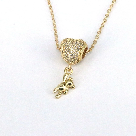 Collier Pendentif Ours En Peluche Et Perle Coeur Zirconium Cuivre Plaqué Or 18K Chaîne Clavicule Bijoux Pour Femmes