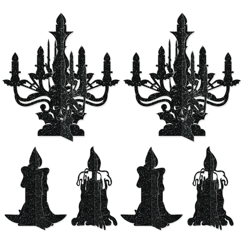 Halloween 3D Candelabra Candle Ornaments Glitter Paper Gothic Table Decorations Haunted House Party Atmosphere